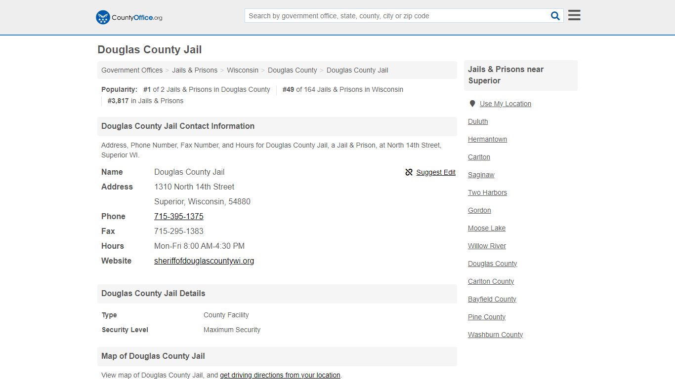 Douglas County Jail - Superior, WI (Address, Phone, Fax, and Hours)