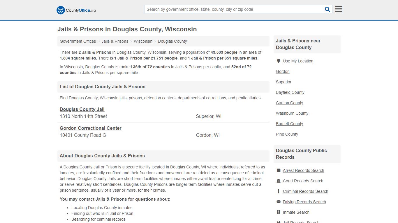 Jails & Prisons - Douglas County, WI (Inmate Rosters & Records)